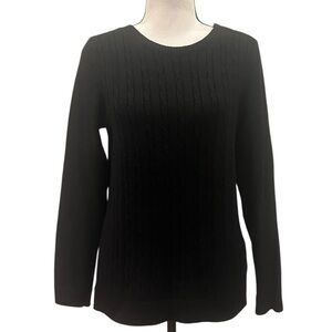 Talbots Black Crew Neck Cable Knit Sweater Medium Petite Preppy Classic Like New